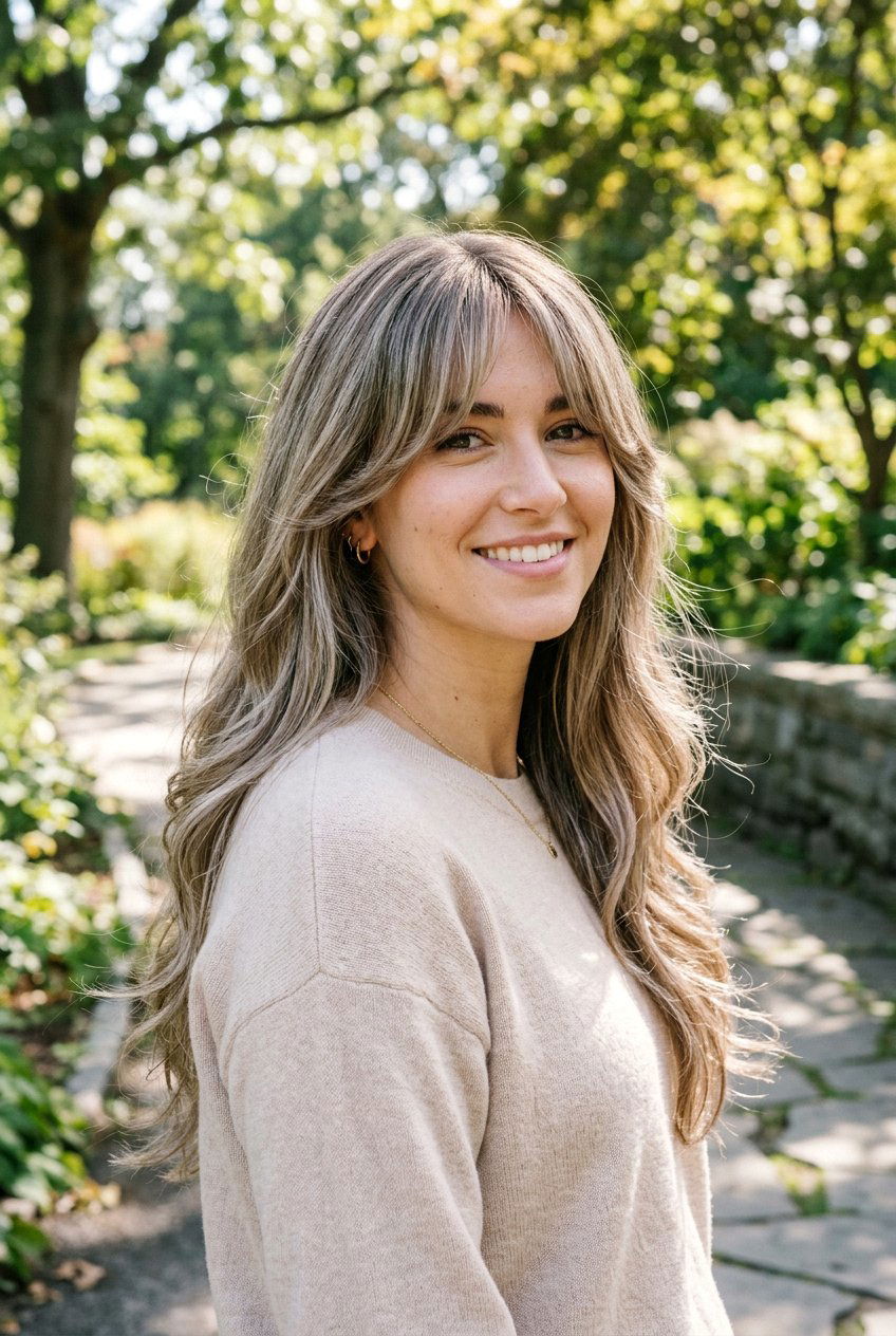 Ash Bronde Curtain Bangs With Long Hair - 20 cool ash bronde - 20 cool ash bronde