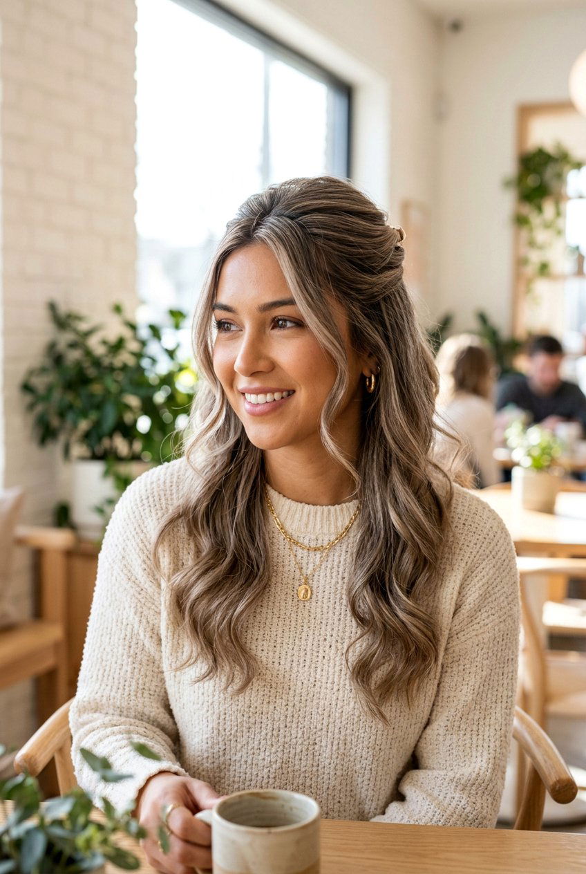 Ash Bronde Half Up Half Down Hairstyle - 20 cool ash bronde - 20 cool ash bronde