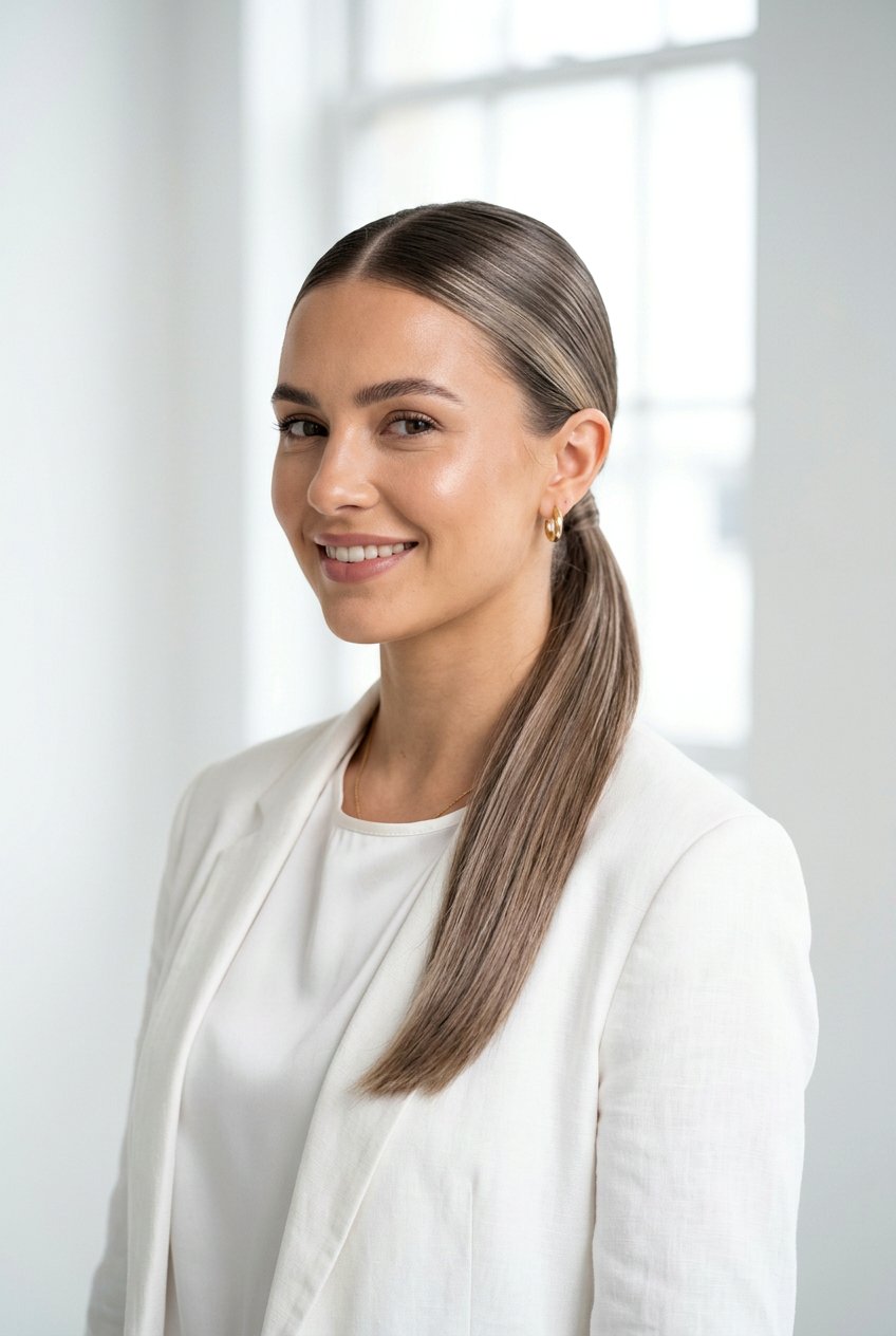 Ash Bronde Sleek Low Ponytail Look - 20 cool ash bronde - 20 cool ash bronde