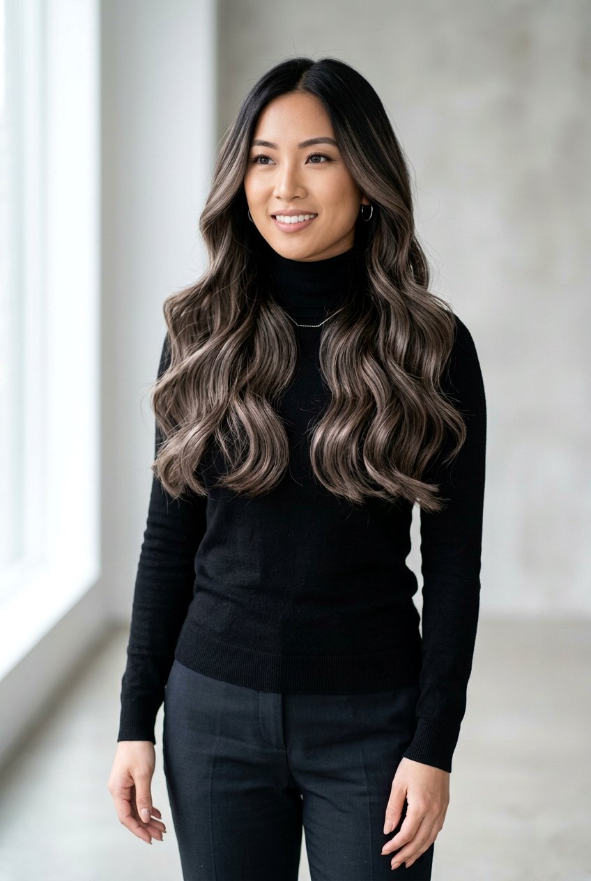 Ash Brown Balayage On Black Hair - 20 glossy brown black balayage - 20 glossy brown black balayage