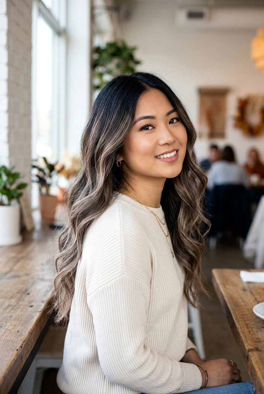 Ash Brown Balayage on Black Hair - 20 ash brown highlights on black hair - 20 ash brown highlights on black hair