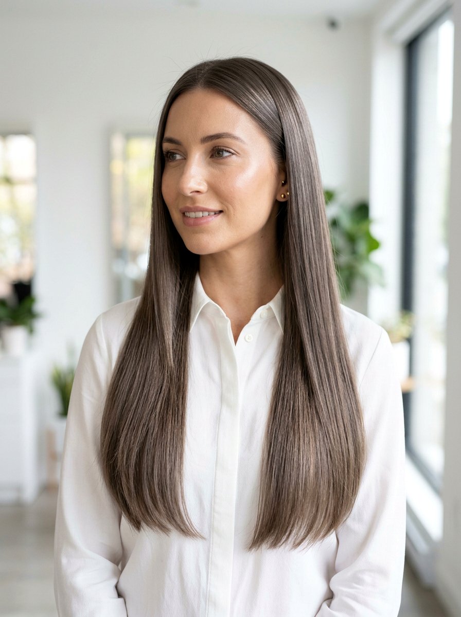 Ash Brown Cool Tone Gloss On Long Hair - 20 cool tone gloss for brunette hair - 20 cool tone gloss for brunette hair