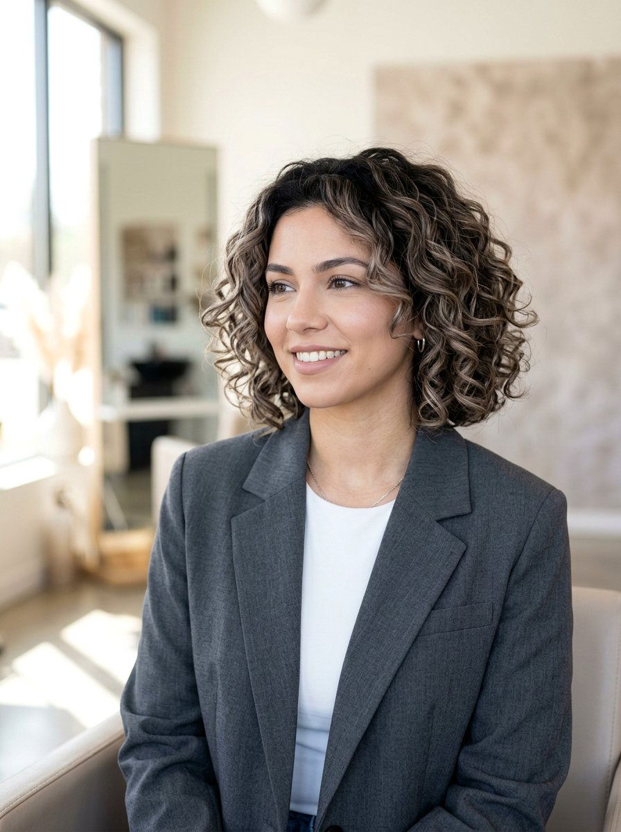 Ash Brown Dimensional Balayage Textured Curly Bob - 20 dimensional balayage for curly bob - 20 dimensional balayage for curly bob