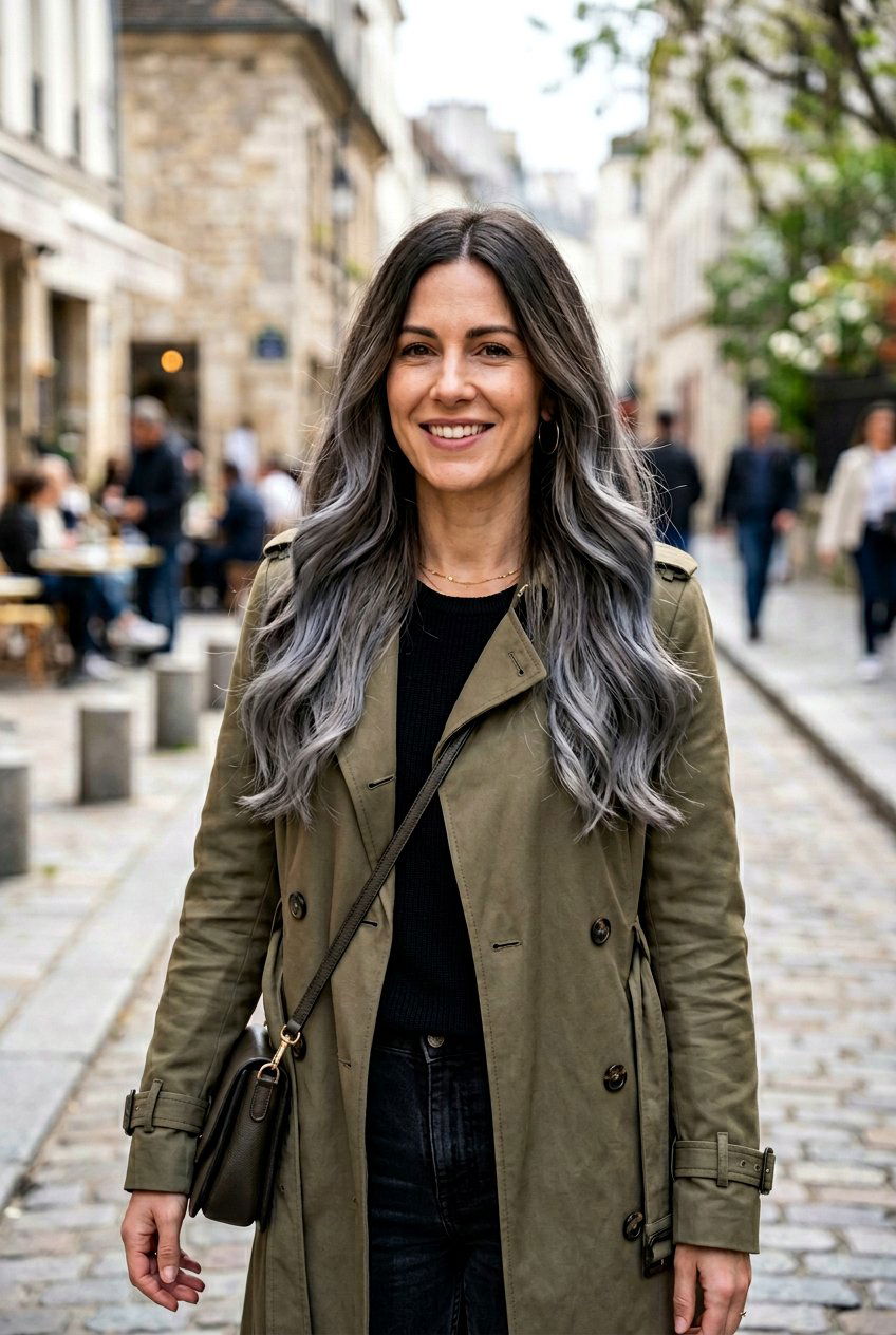 Ash Brown Hair With Gray Balayage - 20 natural looking silver highlights - 20 natural looking silver highlights
