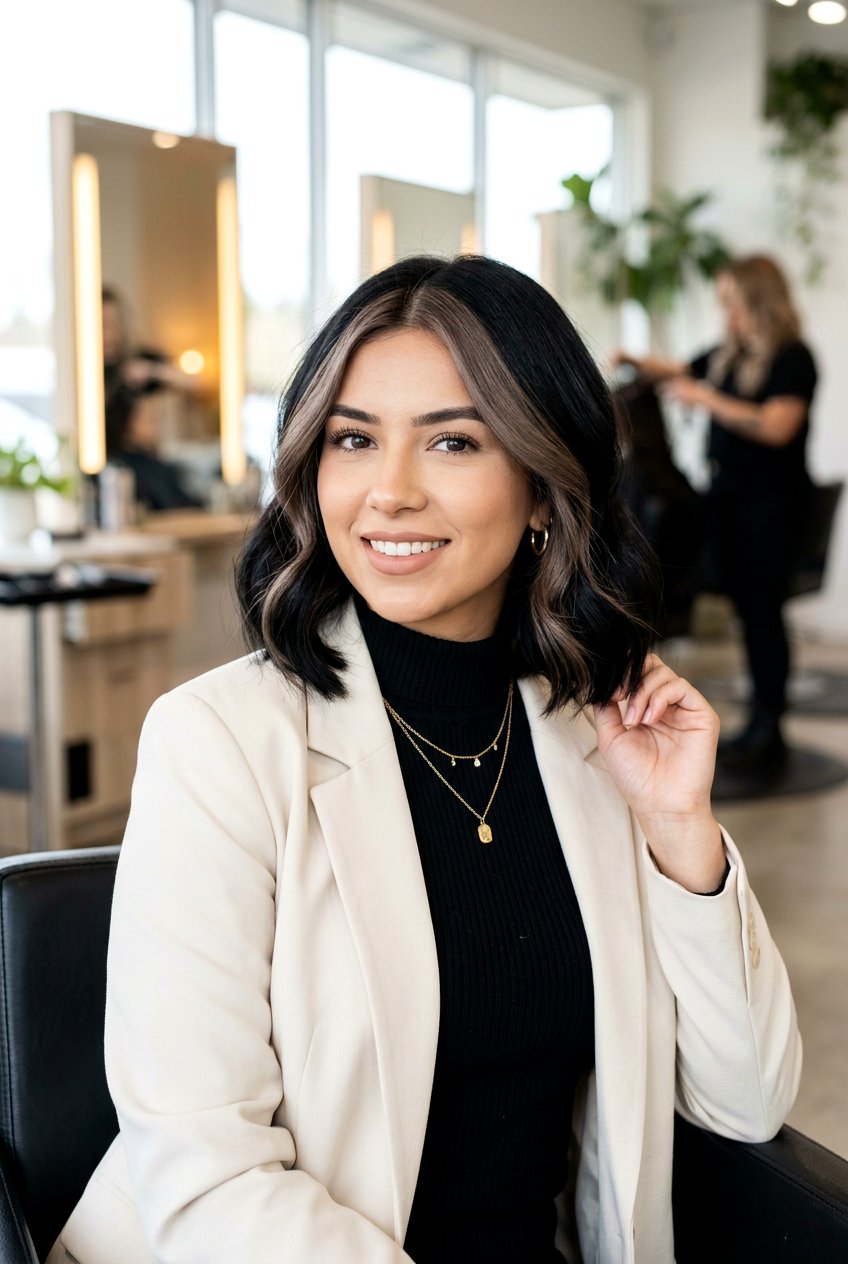 Ash Brown Money Piece on Black Hair - 20 ash brown highlights on black hair - 20 ash brown highlights on black hair