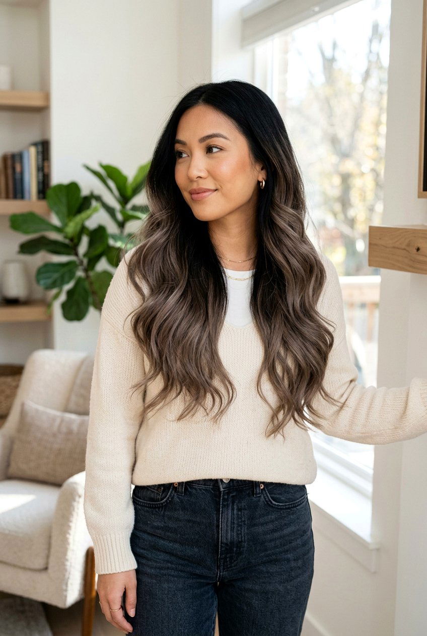 Ash Brown Ombre on Black Hair - 20 ash brown highlights on black hair - 20 ash brown highlights on black hair