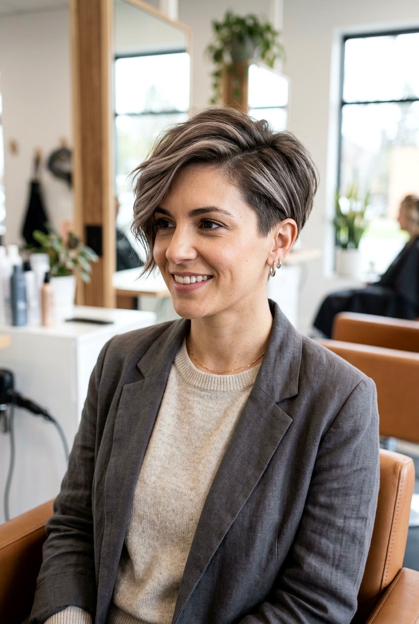 Ash Brown Pixie Haircut With Cool Balayage - 20 balayage on pixie haircut - 20 balayage on pixie haircut