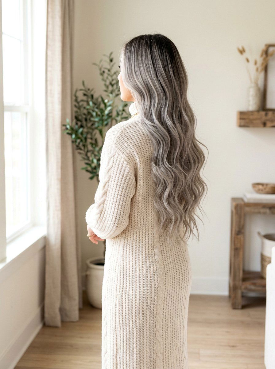 Ash Gray Blonde Balayage Long Hair - 20 rooted gray blonde balayage - 20 rooted gray blonde balayage
