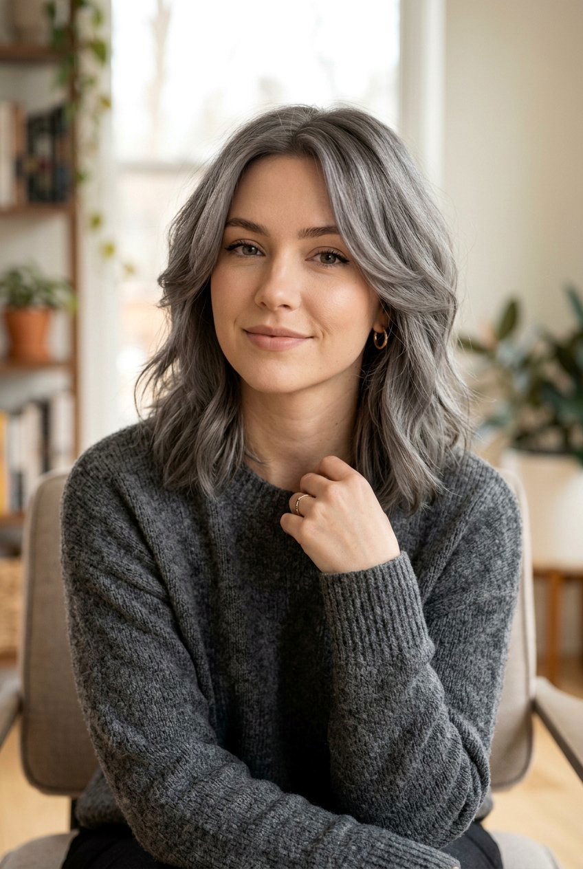 Ash Gray Hair With Face Framing Layers For Women - 20 gray hair with face framing layers - 20 gray hair with face framing layers