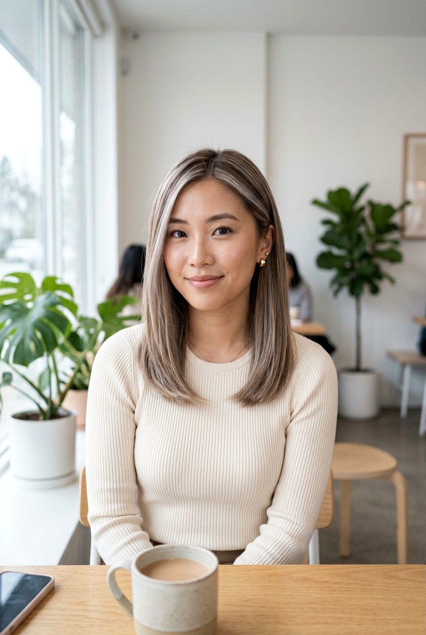 Ash Milk Tea with Face Framing Highlights - 20 milky tea hair color - 20 milky tea hair color