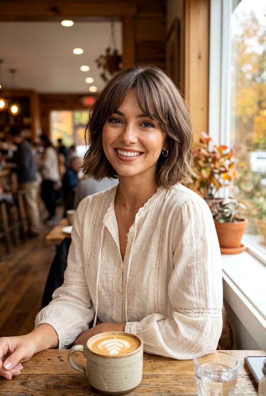Ash Mocha Brown Bob With Curtain Bangs - 20 ash mocha brown hair color - 20 ash mocha brown hair color
