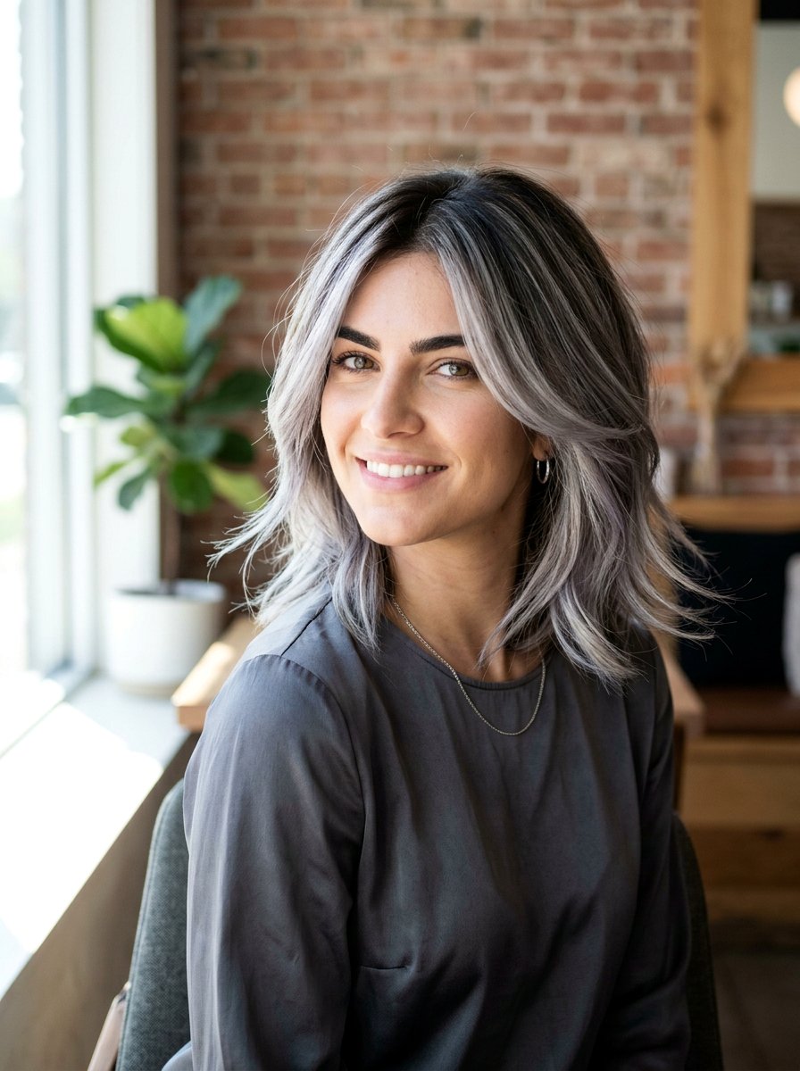 Ash Silver Balayage Layered Bob - 20 silver balayage for layered bob - 20 silver balayage for layered bob