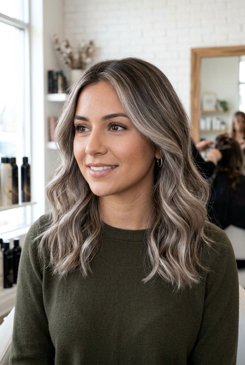 Ash blonde highlights on cool brown hair - 20 natural looking highlights - 20 natural looking highlights