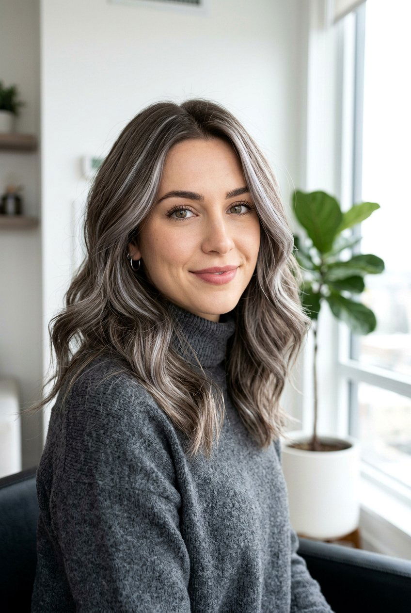 Ash brown hair with silver highlights - 20 low maintenance hair color for older women - 20 low maintenance hair color for older women