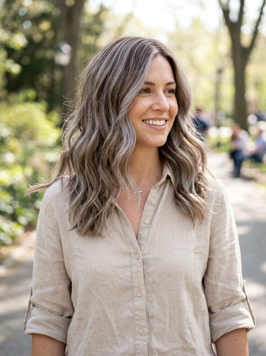 Ash silver streaks light brown hair - 20 silver streaks on brunette hair - 20 silver streaks on brunette hair