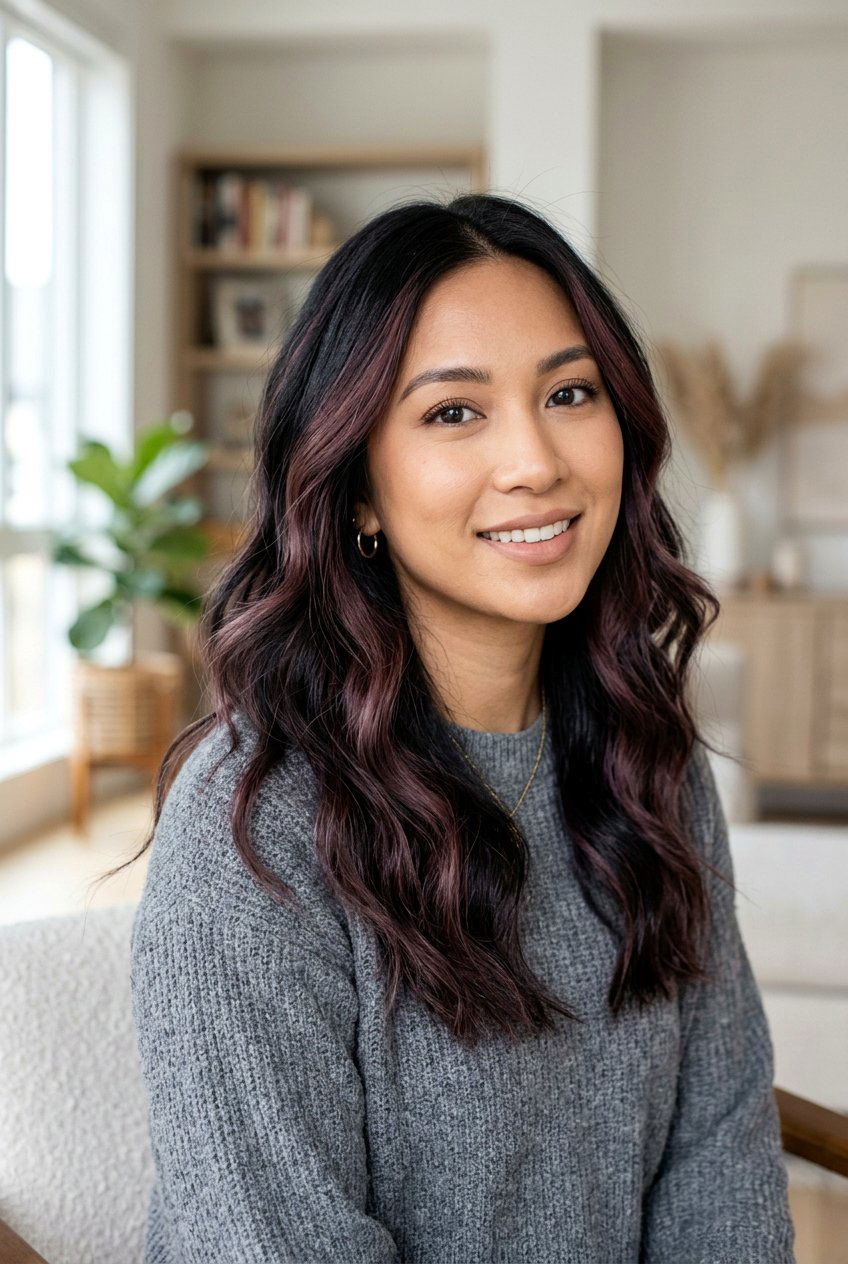 Ashy Cranberry Highlights Black Hair - 20 cranberry highlights on black hair - 20 cranberry highlights on black hair