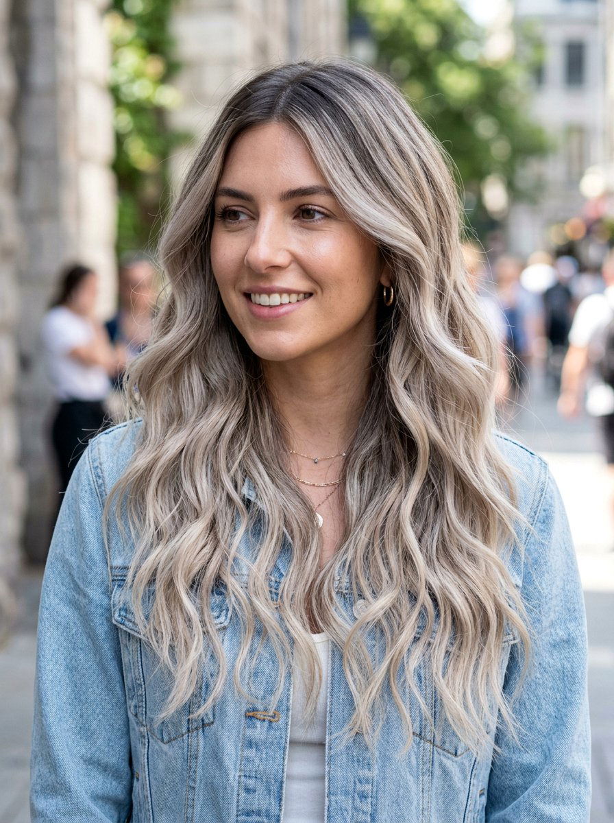 Ashy Icy Blonde Root Smudge Waves - 20 icy blonde with root smudge - 20 icy blonde with root smudge