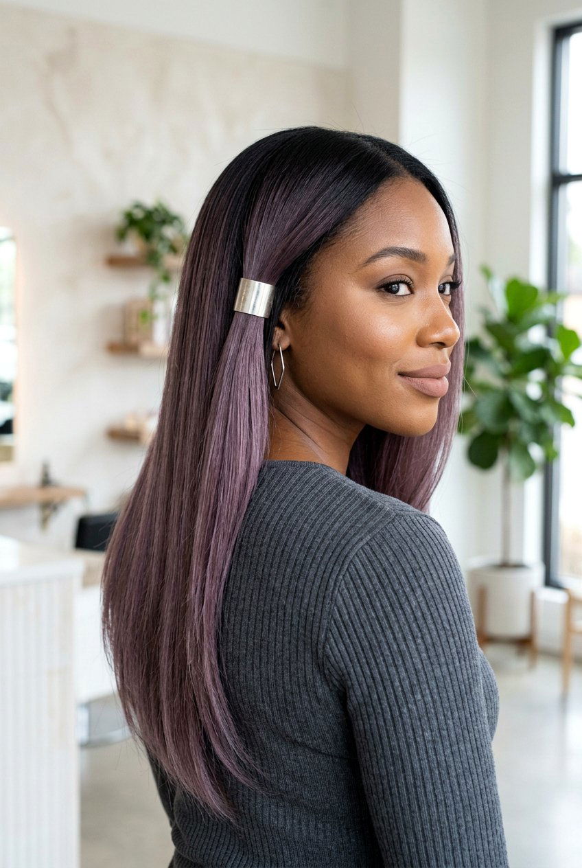 Ashy Plum Balayage On Black Hair - 20 plum balayage for black hair women - 20 plum balayage for black hair women