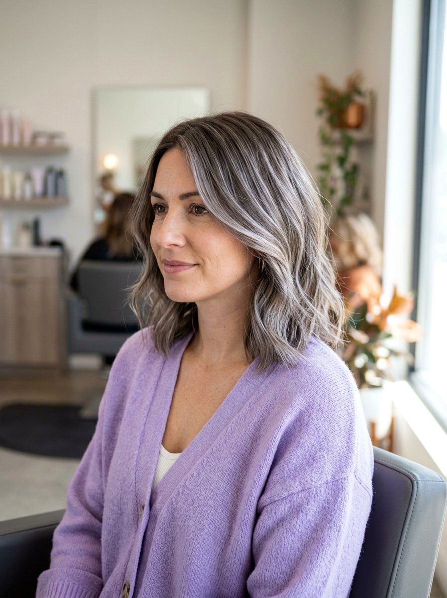 Ashy Silver Babylights On Mushroom Brown - 20 silver brunette blend hair color - 20 silver brunette blend hair color