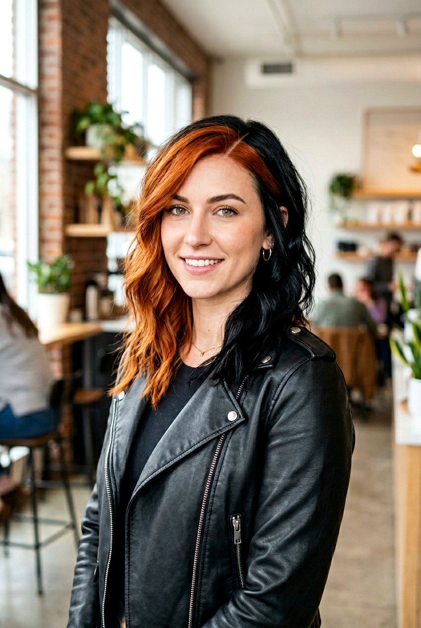 Asymmetric Copper and Black Split Dye - 20 copper and black split dye hair - 20 copper and black split dye hair