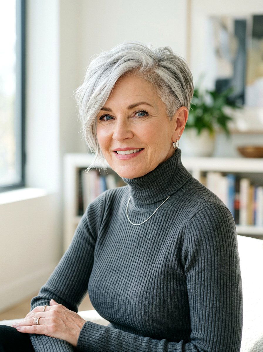 Asymmetric Silver Layered Pixie - 20 silver layered pixie for older women - 20 silver layered pixie for older women