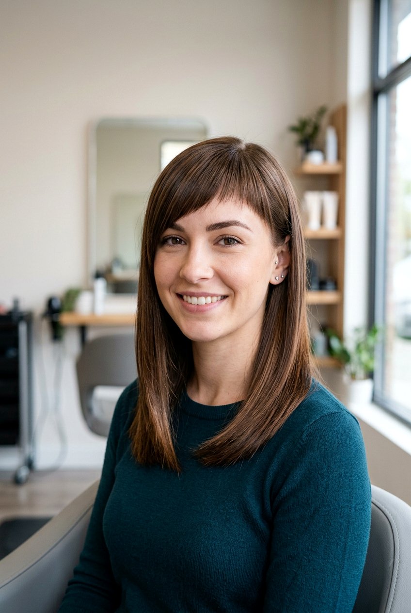 Asymmetric bangs on shoulder length hair - 20 shoulder length haircuts with bangs - 20 shoulder length haircuts with bangs