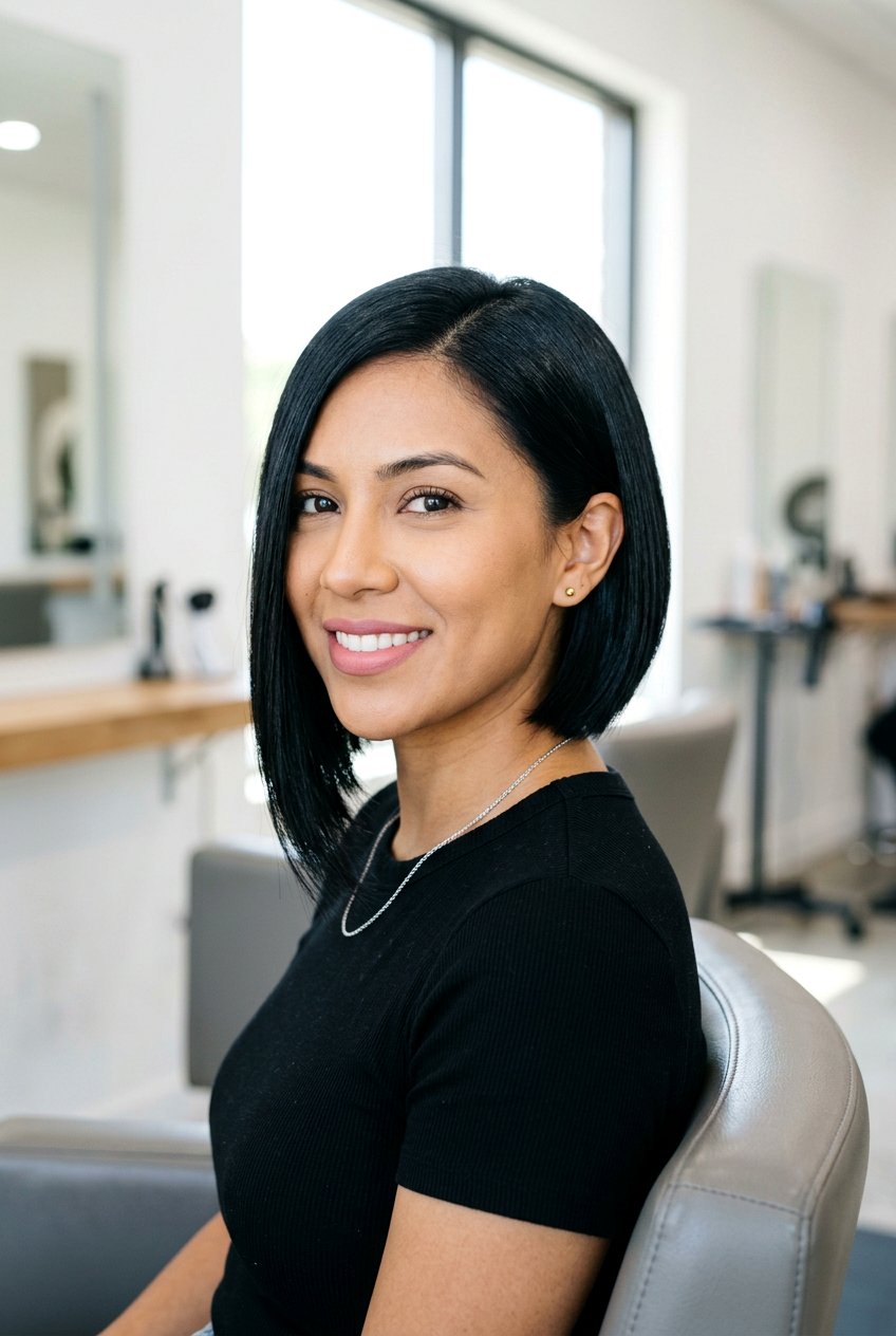 Asymmetrical Black Bob - 20 glossy black hair ideas - 20 glossy black hair ideas