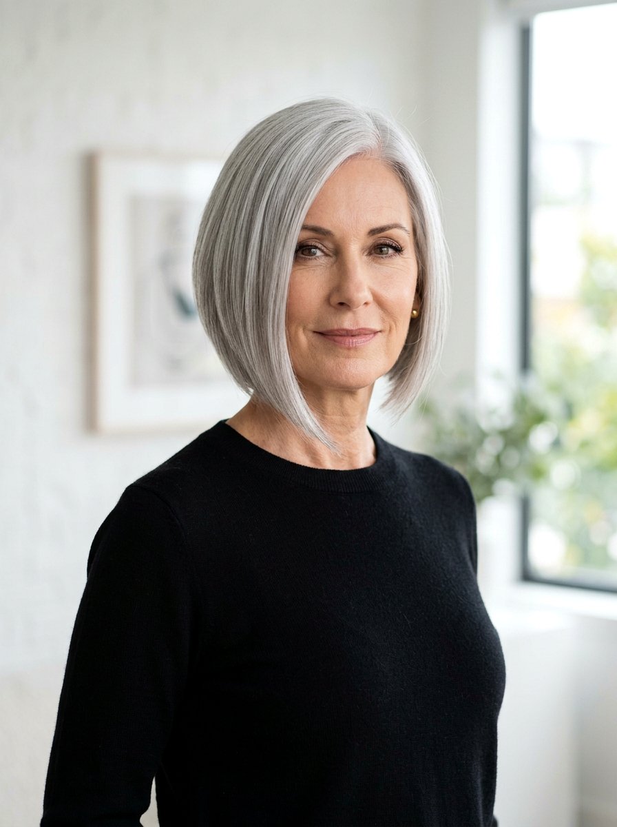 Asymmetrical Bob For Silver Hair - 20 easy hairstyle for naturally gray hair - 20 easy hairstyle for naturally gray hair