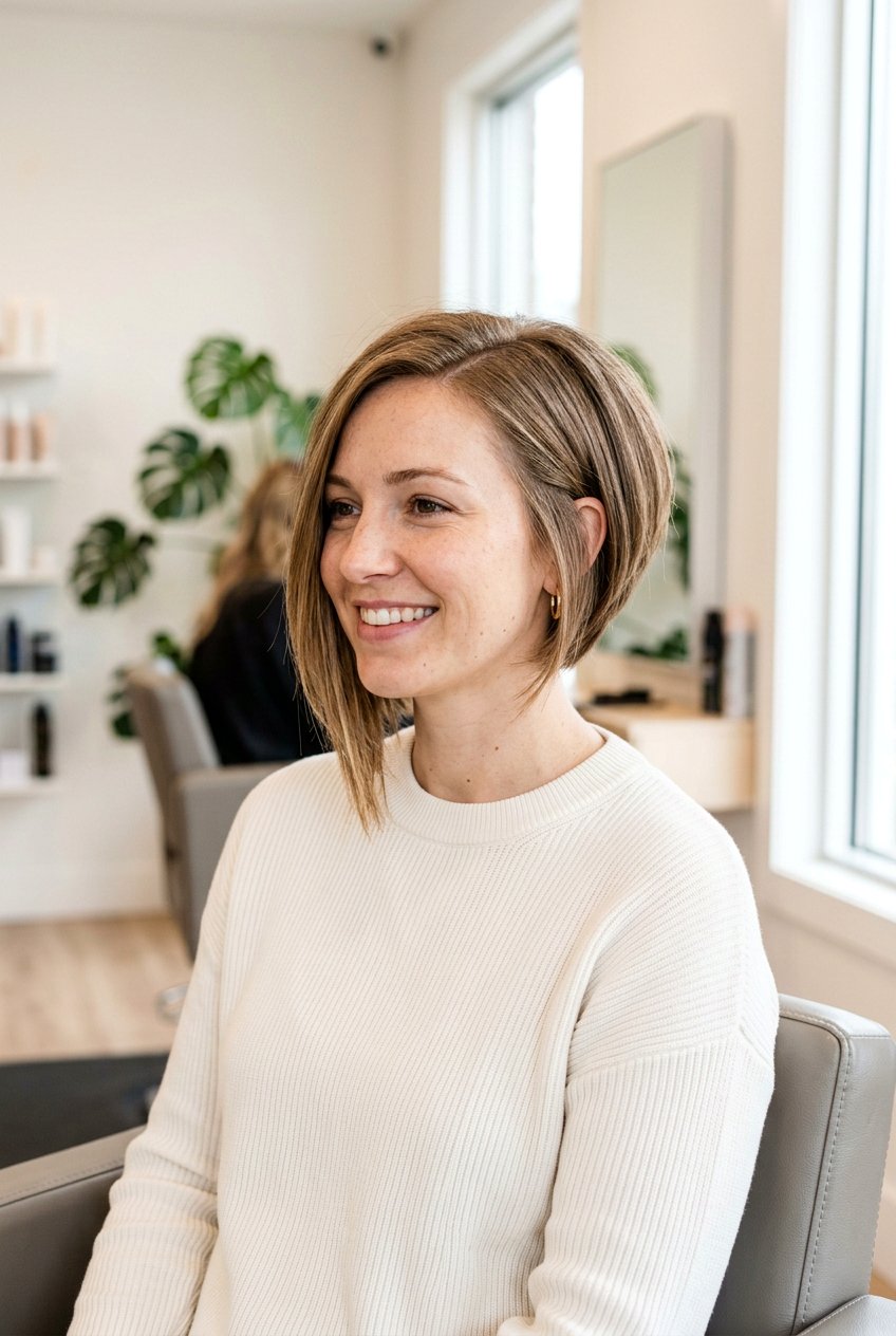 Asymmetrical Bob Postpartum Haircut - 20 postpartum haircuts for women - 20 postpartum haircuts for women