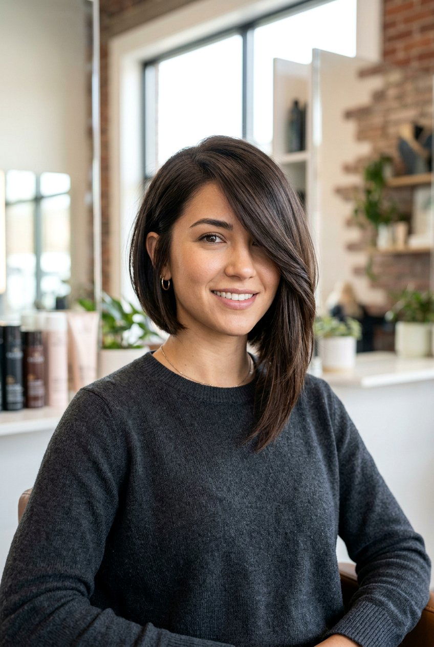 Asymmetrical Bob Side Sweep - 20 hairstyles for heart shaped faces - 20 hairstyles for heart shaped faces