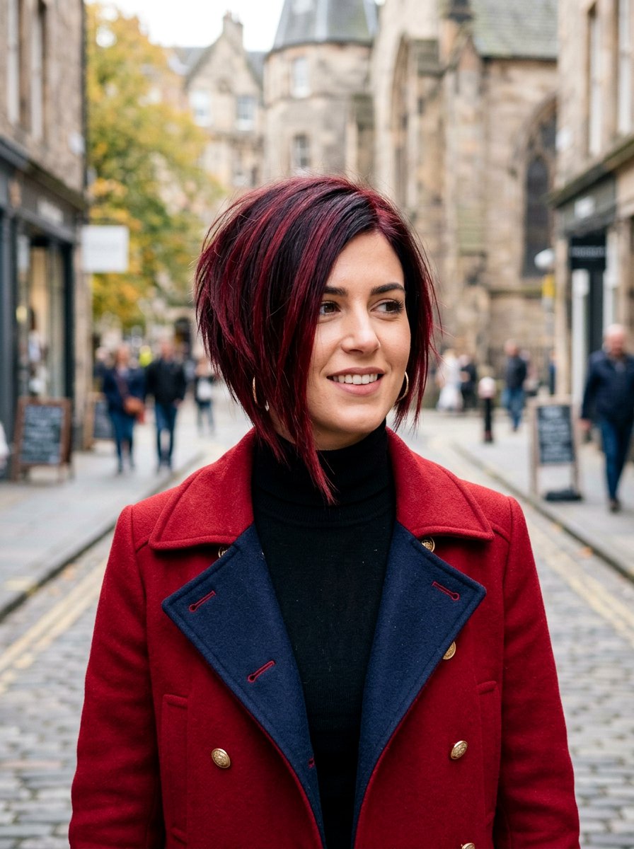 Asymmetrical Bob With Cherry Cola Highlights - 20 winter cherry cola highlights - 20 winter cherry cola highlights