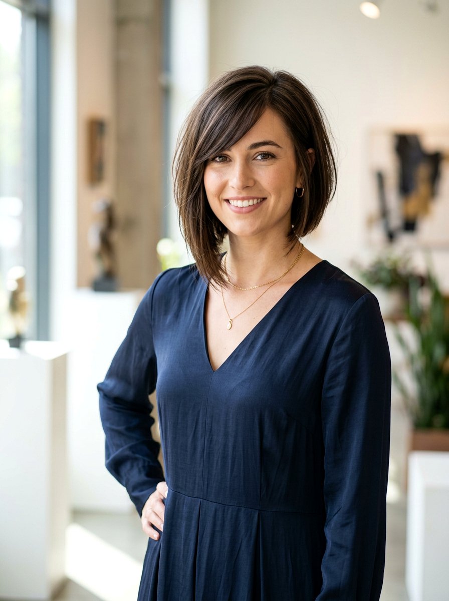 Asymmetrical Bob With Side Bangs - 20 hairstyle to balance long forehead - 20 hairstyle to balance long forehead