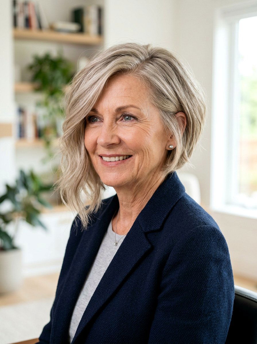 Asymmetrical Bob With Side Part - 20 short bob with volume for older women - 20 short bob with volume for older women