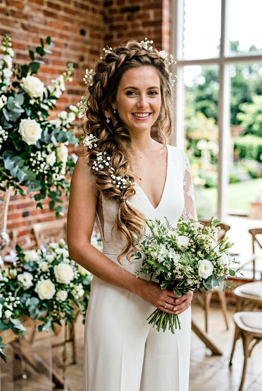 Asymmetrical Bridal Braid Crown With Loose Curls - 20 bridal braid crown with loose curls - 20 bridal braid crown with loose curls