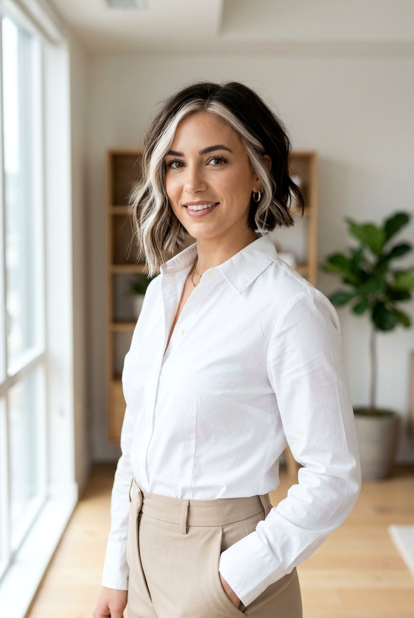 Asymmetrical Brunette Hair With Platinum Money Piece - 20 brunette hair with platinum money piece - 20 brunette hair with platinum money piece