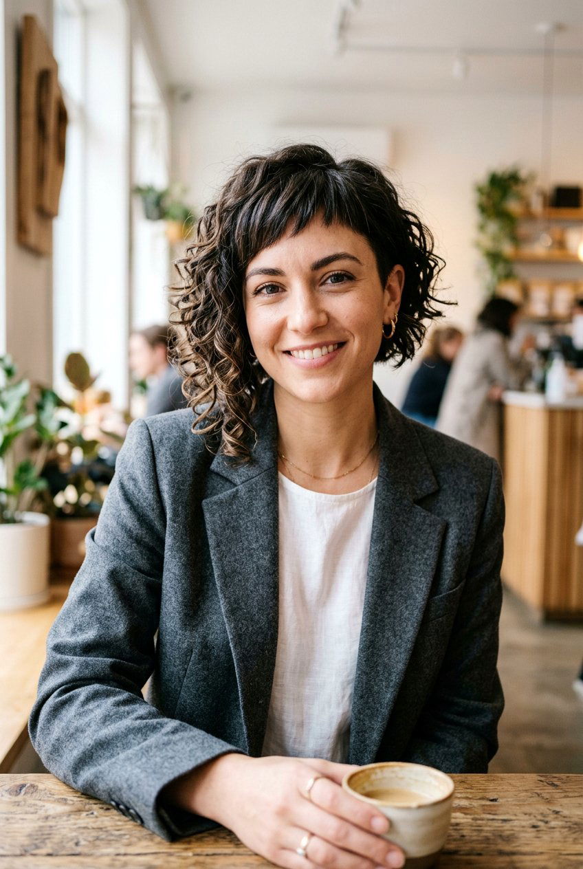 Asymmetrical Curly Bob Short Bangs - 20 short bangs for curly hair women - 20 short bangs for curly hair women