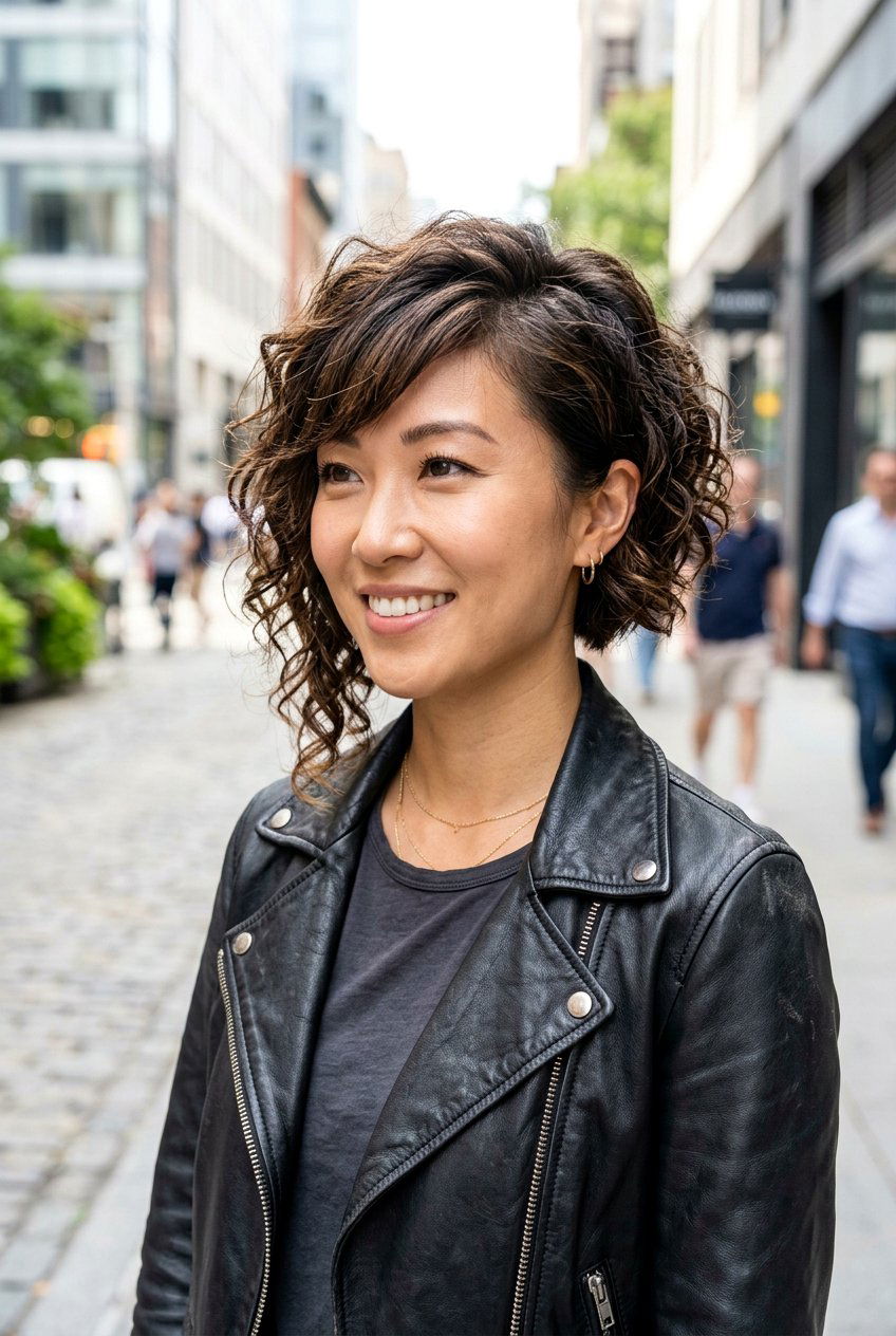 Asymmetrical Curly Bob With Side Swept Bangs - 20 mature curly bob with bangs - 20 mature curly bob with bangs