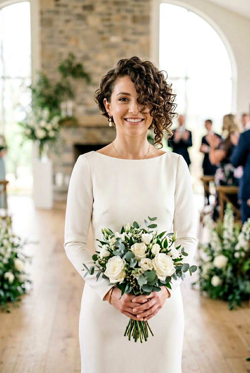Asymmetrical Curly Bridal Bob - 20 bridal hairstyle for shoulder length curls - 20 bridal hairstyle for shoulder length curls
