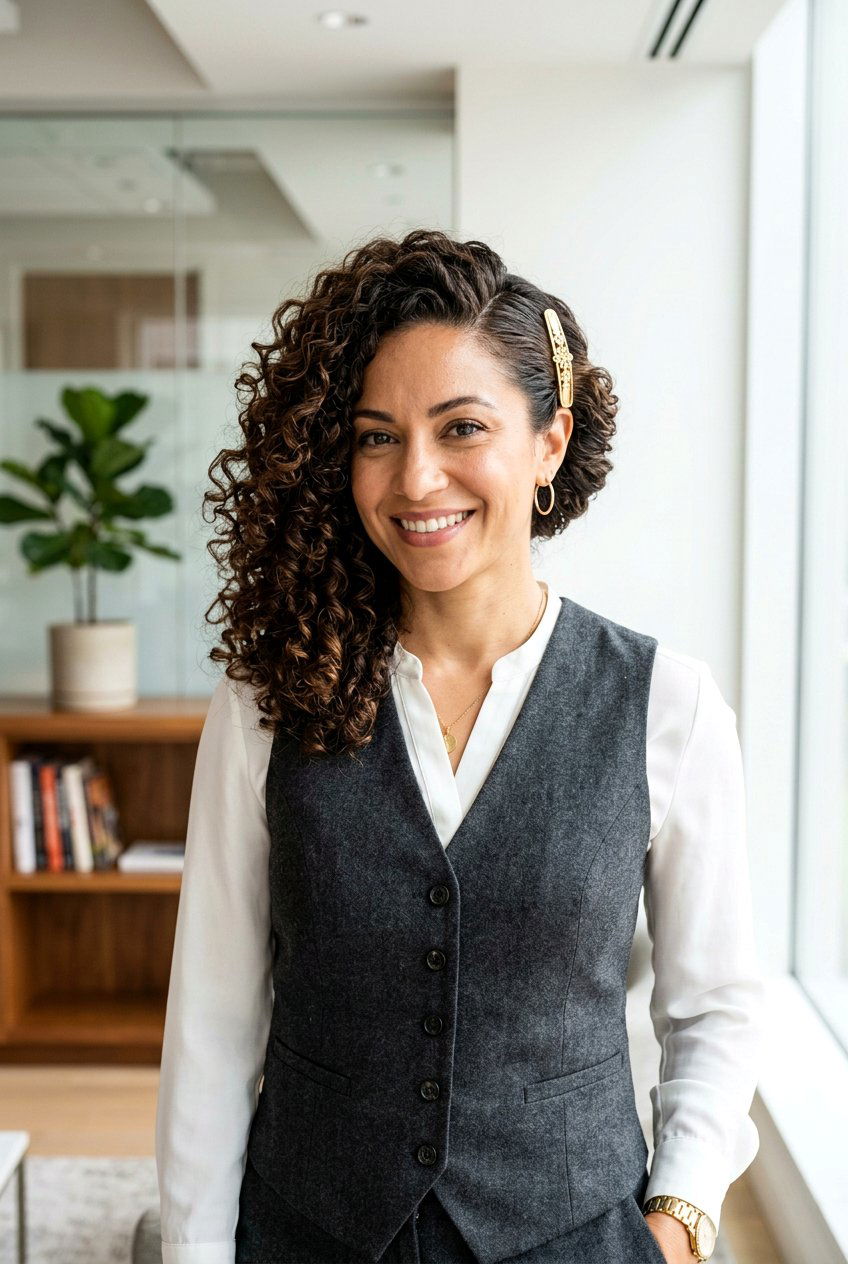 Asymmetrical Curly Pin Up - 20 office hairstyle for curly shoulder length hair - 20 office hairstyle for curly shoulder length hair