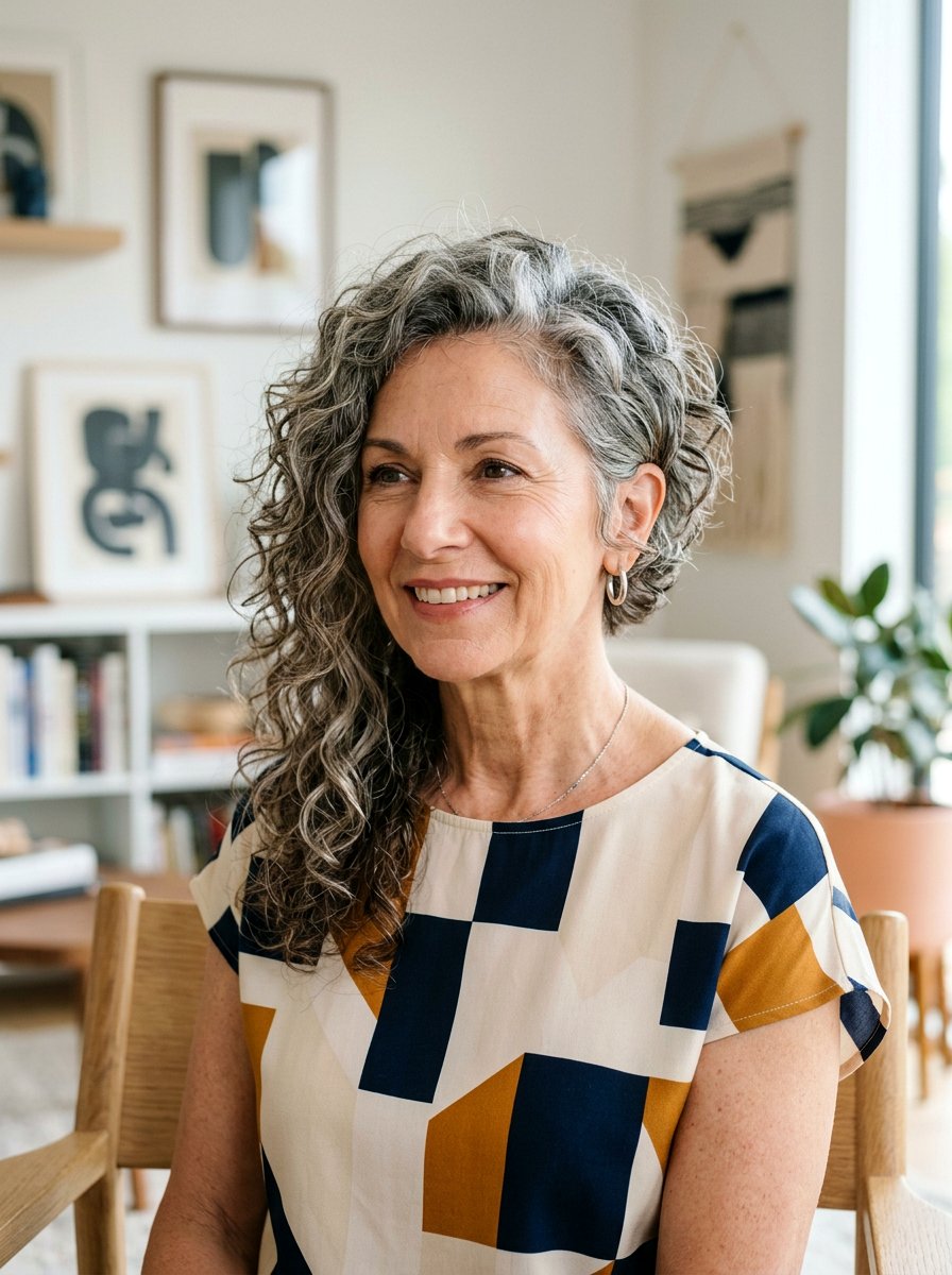 Asymmetrical Curly Shag - 20 curly shag haircut for women over 60 - 20 curly shag haircut for women over 60