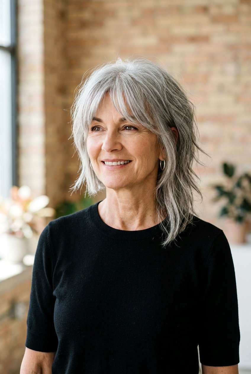 Asymmetrical Cut With Curtain Bangs - 20 curtain bangs for women over 60 - 20 curtain bangs for women over 60