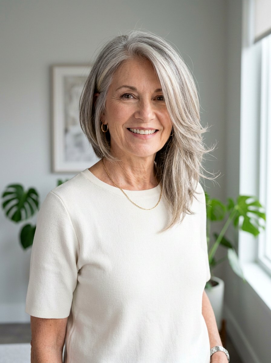 Asymmetrical Feathered Lob - 20 soft feathered lob for older women - 20 soft feathered lob for older women