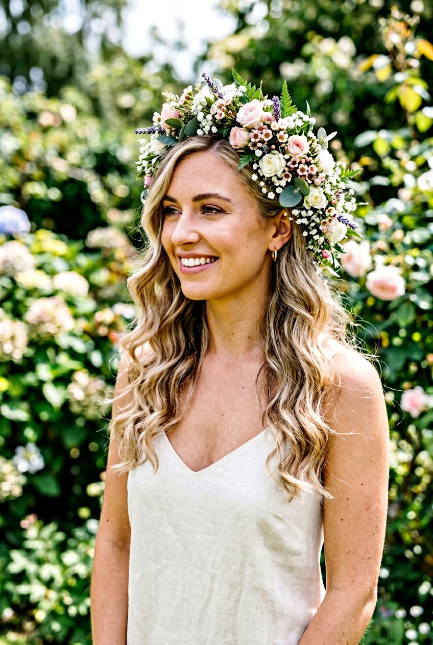 Asymmetrical Flower Crown Hairstyle - 20 flower crown hairstyles - 20 flower crown hairstyles