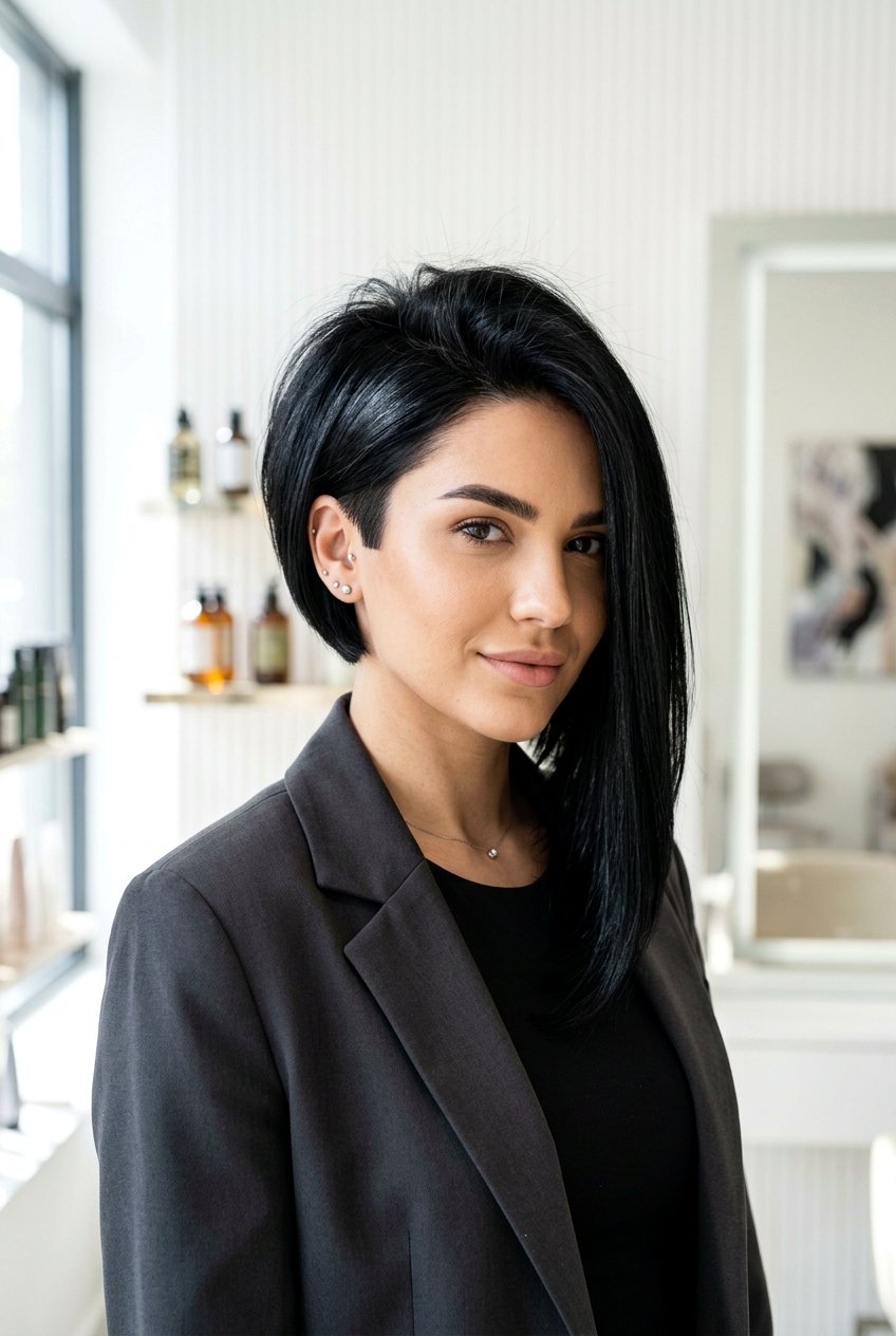 Asymmetrical Glossy Black Bob - 20 glossy black bob haircut - 20 glossy black bob haircut