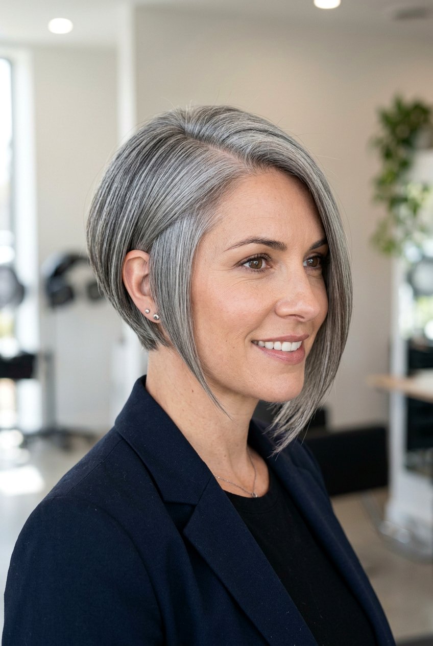 Asymmetrical Gray Bob - 20 hairstyles for gray hair - 20 hairstyles for gray hair