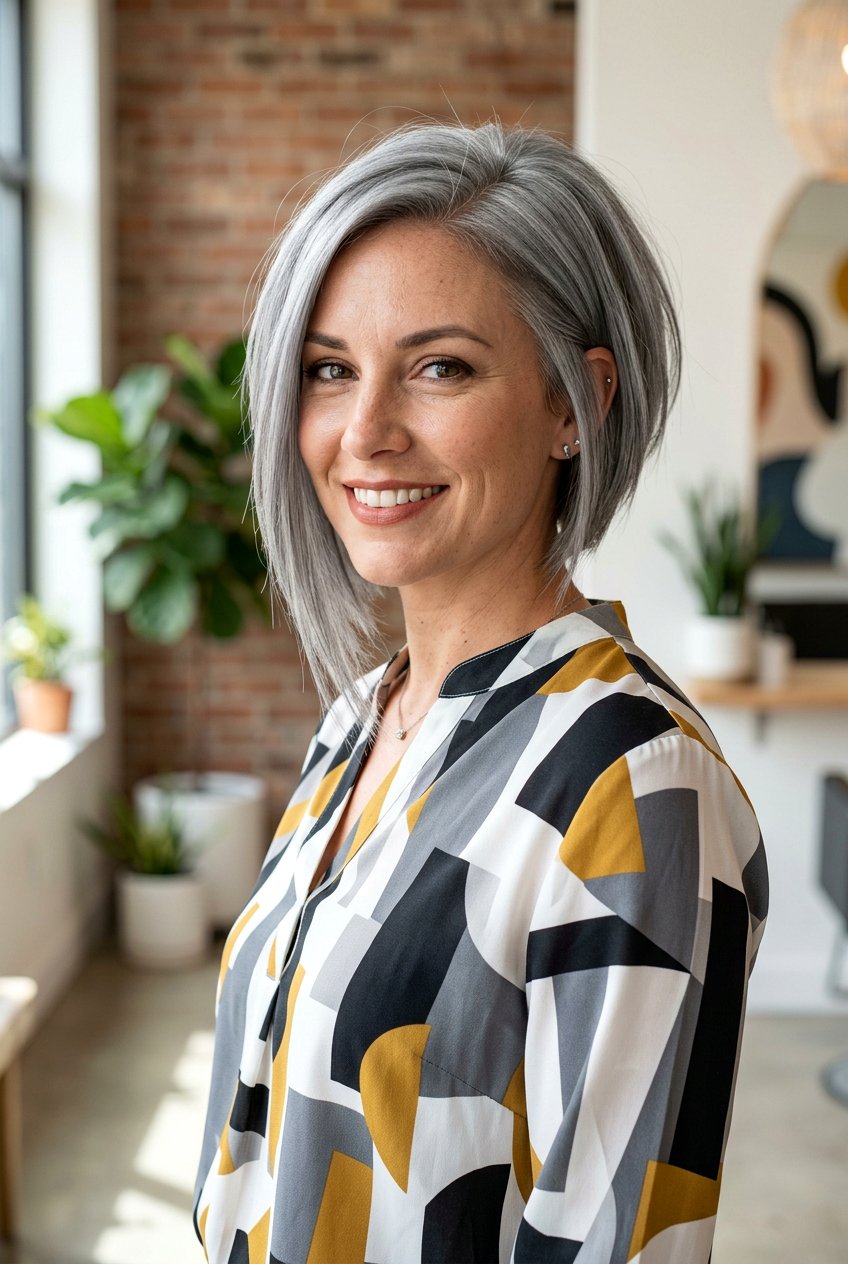 Asymmetrical Gray Bob - 20 low maintenance gray bob haircut - 20 low maintenance gray bob haircut