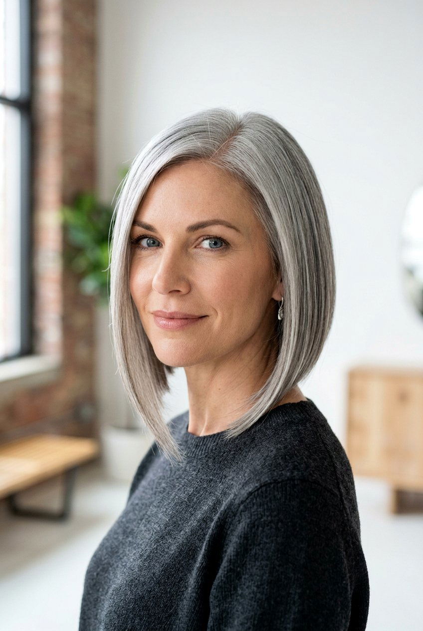 Asymmetrical Gray Bob - 20 gray bob hairstyles - 20 gray bob hairstyles