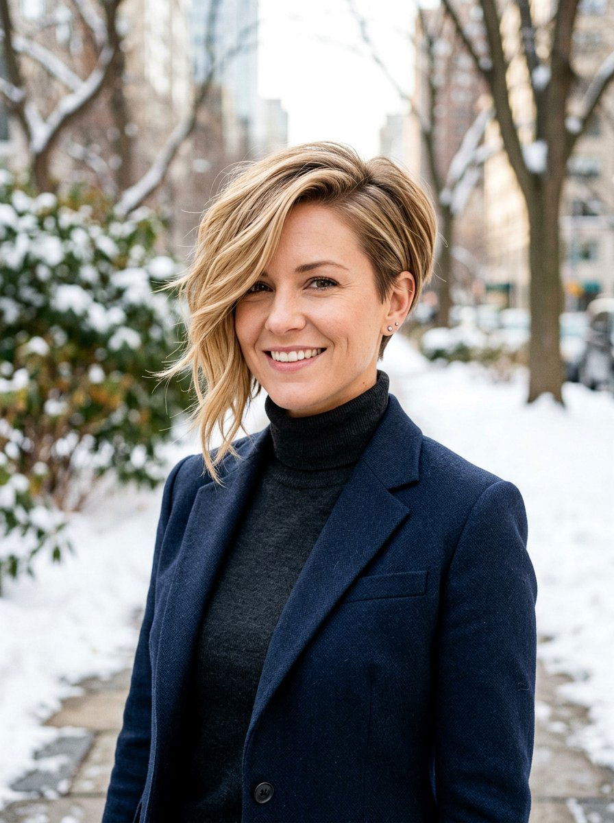 Asymmetrical Layered Bixie With Side Sweep - 20 layered bixie with movement - 20 layered bixie with movement