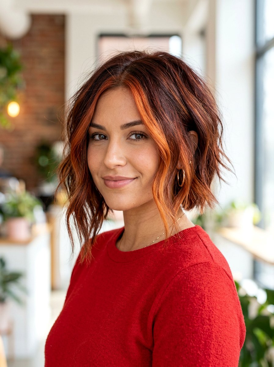 Asymmetrical Layered Bob With Copper Money Piece - 20 copper money piece for layered bob - 20 copper money piece for layered bob