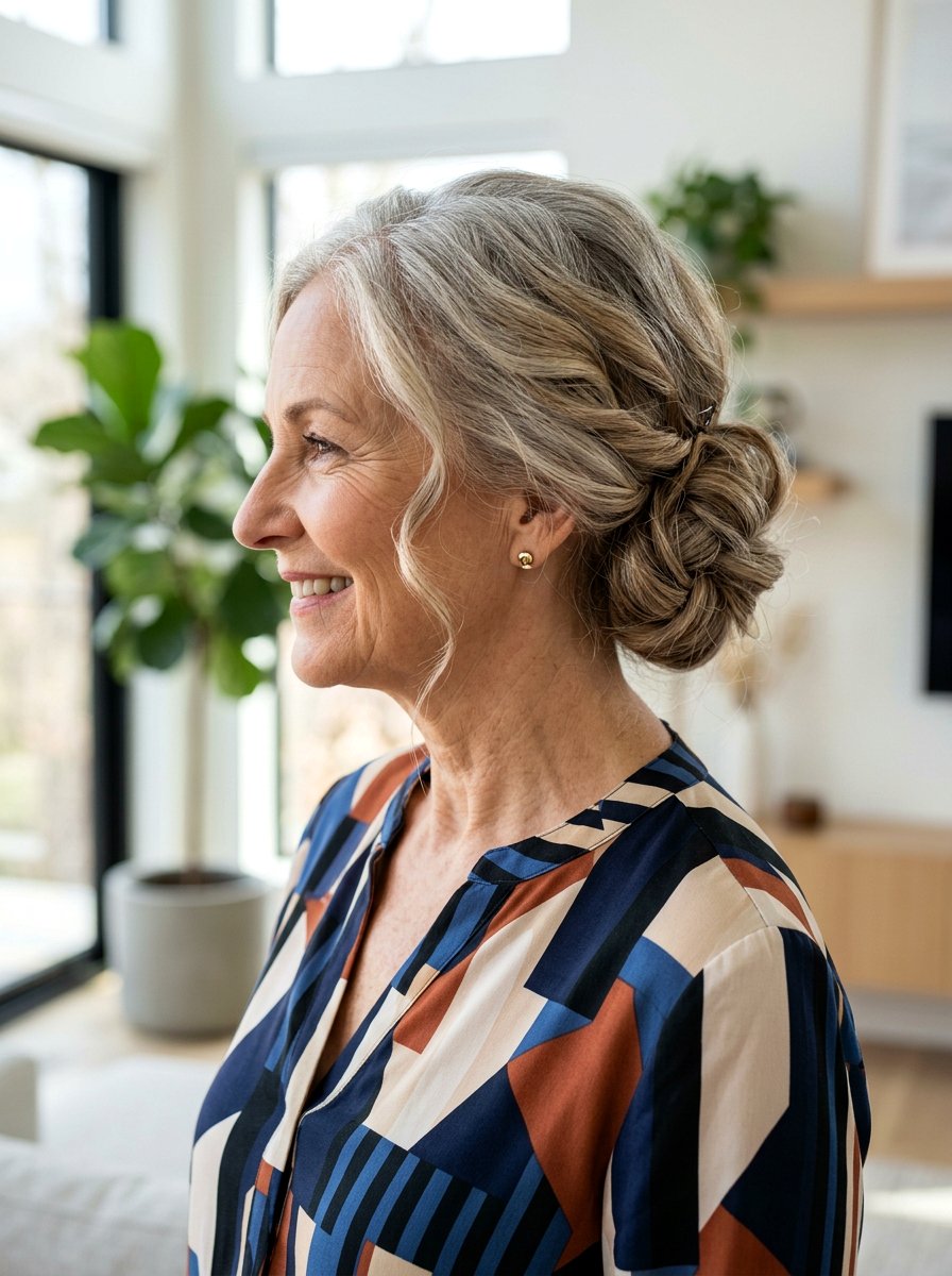 Asymmetrical Low Bun - 20 classy low bun hairstyle for older women - 20 classy low bun hairstyle for older women